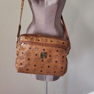 MCM Tan Crossbody Bag with Logo Pattern AUTHENTIC